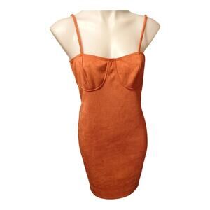 Popular Basics Women's Orange Faux Suede Spaghetti Strap Bodycon Dress Size XL